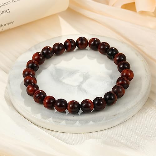 M MOOHAM Fathers Day Gift Mens Bracelet - Beaded Natural Stone 8mm Tiger Eye Matte Agate Lava Rock Bracelets for Men Teen Boys Grandpa Dad Birthday Gifts Jewelry - style: Red Tiger Eye Bracelet