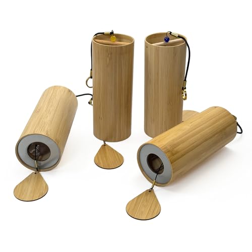 Melody Chimes 4pc Bamboo Wind Chimes Set – Outdoor and Indoor Sound Therapy Tools for Meditation, Hiking, and Sound Baths - Elements Air, Fire, Earth, Water - Sound Healing and Biofield Harmonization