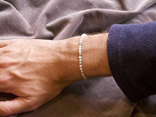 BERGERLIN Real natural stone bracelet - Tested and certified in Germany - Genuine bracelets with 925 Sterling silver pearl and faceted pearls - color: Myanmar Jade, size: X-Small