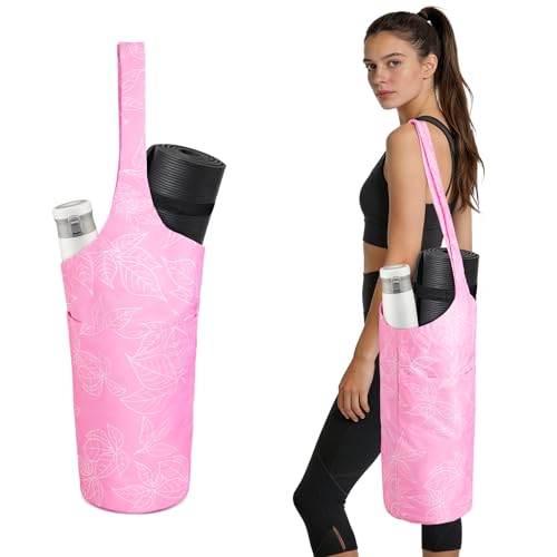 IwIeIaIrI Yoga Mat Bag for Women with Large Size Pocket and Zipper Pocket,Yoga Bag Mat Carrier Holder Fits Most Your Stuff,Yoga Accessories Gifts - color: Pink-Polyester