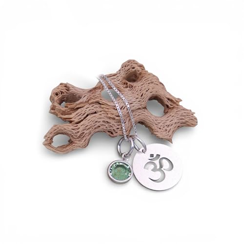 Personalized Om Necklace with Birthstone – Sterling Silver Spiritual Jewelry for Women – Yoga Meditation Necklace – Custom Birthstone Gift for Her