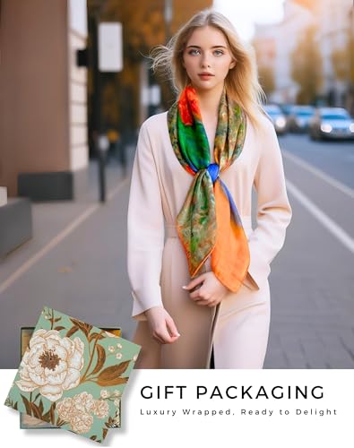 PoeticEHome Cashmere Scarf Wrap 36"x36" - Featherlight & Wrinkle-Free Artistic Square Shawl for Travel & Office, Gift Ready - color: Burgo Marina at Bordighera - 36"