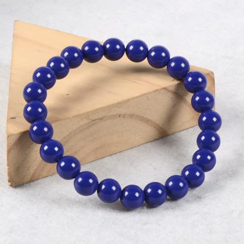Justinstones Gem Semi Precious Gemstone 8mm Round Beads Stretch Bracelet 7 Inch Unisex - color: Dyed Blue Porcelain