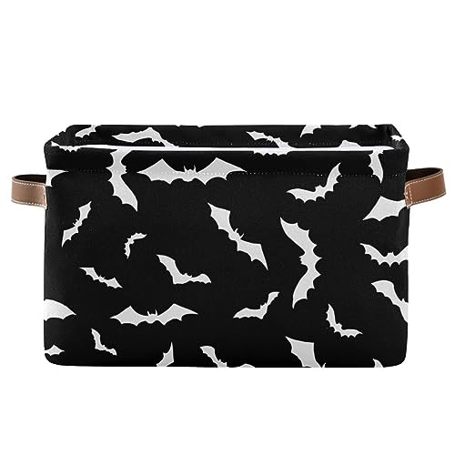 Halloween Black Bat Storage Basket Fabric Kitchen Baskets Spooky Happy Halloween Open Home Storage Bins Boxes Foldable Organizer Bag for Baby Cloth Pet Toy Book Shelf Closet Baskets 16×12×8 Inches - color: Bat, size: 1 Pack