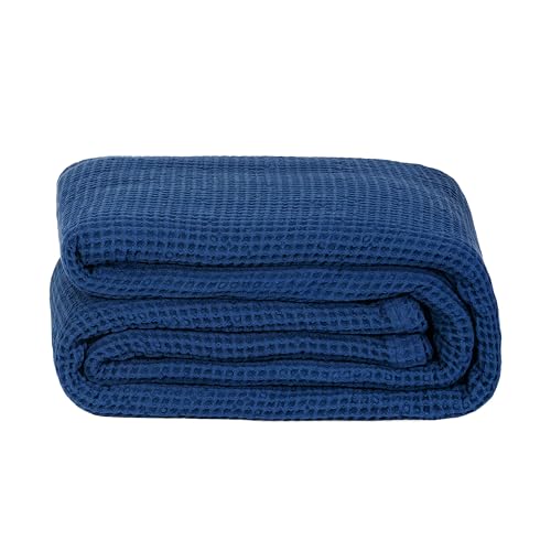 Organic Cotton Throw Blanket for Couch - 100% Organic Cotton, Decorative, Lightweight Throw for Sofa or Bed, Woven Modern Small Blanket for Beach, Picnic (50"x60" - Blue) - color: Blue