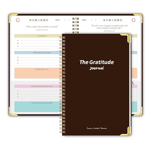 The Gratitude Journal for Women＆Men - 5 Minute Gratitude Practice with Inspiring Prompts & Quotes for More Happiness, Affirmation, Mindfulness, Reflection & Self Care - Daily Happiness Journal for Women＆Men - Brown - color: A5-Brown