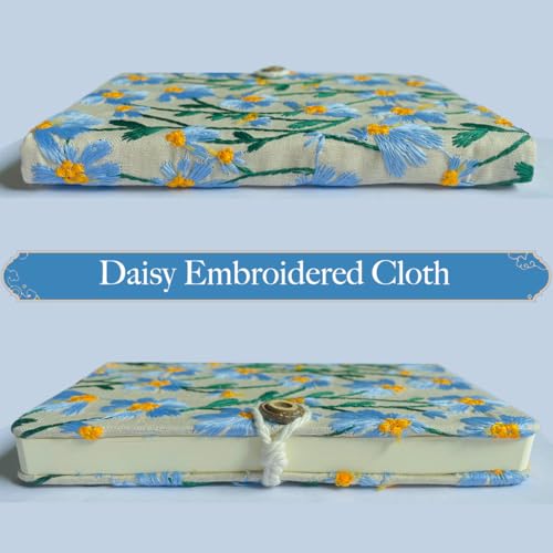 A5 Sketchbook, Flower Notebook, Embroidered Journal, Daisy Gifts for Women, 8"x6" Notebook, Hardcover, Lay Flat, Personalized Notebook, Unlined Notebook, Plain Journal, Blue Daisy