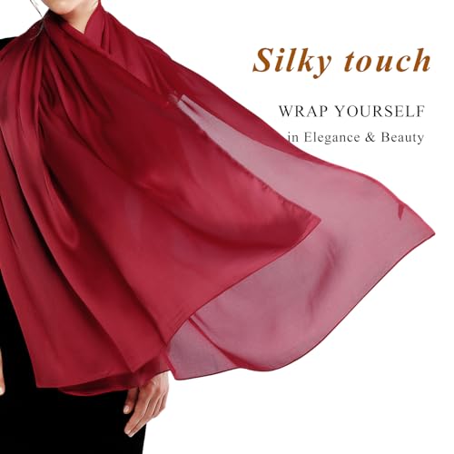 RIIQIICHY Women Shawls and Wraps for Evening Dresses Like Chiffon Silk Scarf Formal Silky Pashmina Shawls for Weddings - color: Burgundy