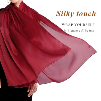 RIIQIICHY Women Shawls and Wraps for Evening Dresses Like Chiffon Silk Scarf Formal Silky Pashmina Shawls for Weddings - color: Burgundy