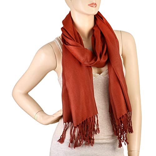 Falari Women's Soft Solid Color Pashmina Shawl Wrap Scarf, for Wedding, Bridesmaid Gifts, Evening Dress - color: Rust