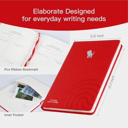 Comix Guided Journal for Women & Men & Teen – Daily Prompts for Self-Discovery, Gratitude, Reflection – Goal Setting Notebook for Mindfulness, Happiness, Gift Choice– Red, Lion - color: Red