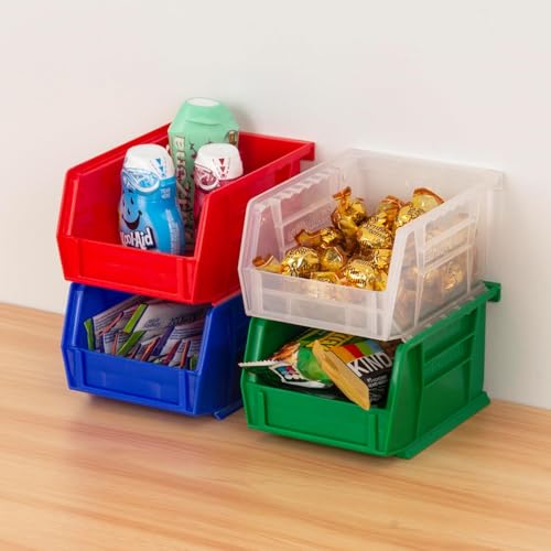 Akro-Mils 30210 AkroBins Plastic Storage Bins, Space-Saving Stackable Bins for Garage, Pantry, Craft Organization, 5" x 4" x 3", Red, 24-Pack - color: Red