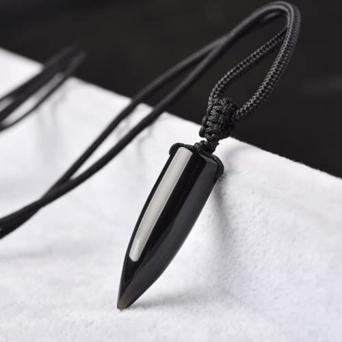 Black Obsidian Necklace Protection Pendant with Extended Bead Chain Healing Crystal Stone Amulet Necklace for Men Women - color: Bullet