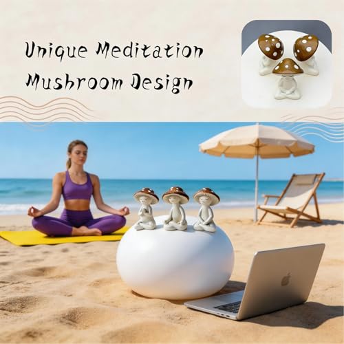 Ceramic Mushroom Yoga Figurines Set, Meditation Decor for Home, 3-Piece Mushroom Figurines in Yoga Poses, Whimsical Zen Decor for Shelf, Desk, Yoga Room