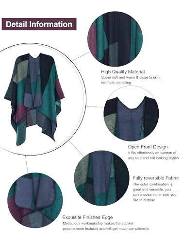 MissShorthair Women's Printed Shawl Wrap Fashionable Open Front Poncho Cape, Gift for Women - color: A-navy Black