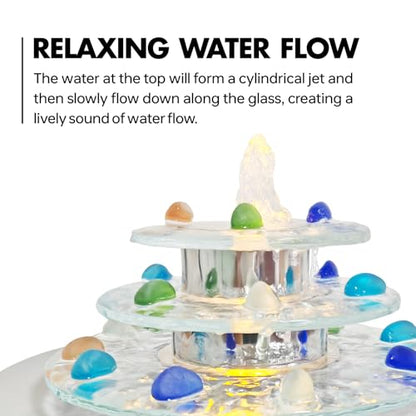 Indoor Tabletop Fountain 3-Tier Waterfall, Zen Meditation Fountain with LED Light, Small Desk Water Feature Soothing Sound Relaxing for Office Home Décor - size: 3-Tier Fountain