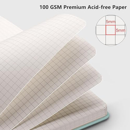 RETTACY Graph Grid Paper Notebook, 192 Pages, A5 Medium Size (5.7'' x 8.3''), 5 Squares per Inch, Leather Hardcover, 100 GSM Thick Paper, for School, Students, Math, Engineering (Blue-gray) - color: Blue-gray, style: Grid