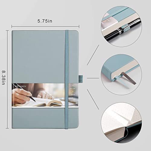 EMSHOI Dotted Notebook - 256 Pages A5 Dotted Grid Journal Notebook,120gsm Thick Paper,16 Perforated Pages, Smooth PU Leather, Inner Pocket,5.75'' × 8.38''-GrayBlue - color: GrayBlue, size: A5-Dotted