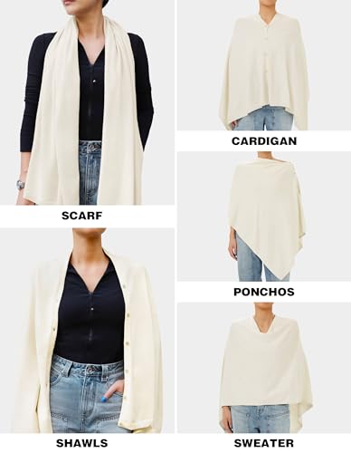PULI Women's Versatile Knitted Shawls Scarf Poncho Sweater with Buttons Lightweight Spring Summer Fall Wraps - color: A-ivory