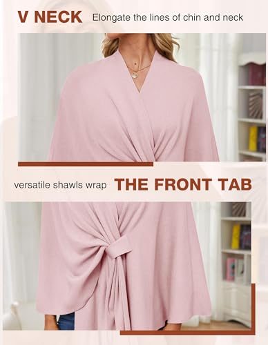 PULI Women's Elegant Shawl Wraps Soft Open Front Poncho Sweater for Spring Fall Winter - color: Front Tab-pink