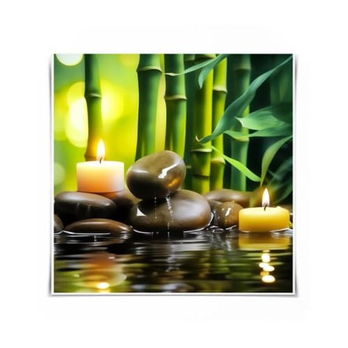 CCWORKERRY Zen Canvas Wall Art Green Bamboo Wall Decor Prints Zen Stones Picture Spa Candle Painting Relaxing Bathroom Office Meditation Decor Unframed (20.00"x20.00") - size: 20.00"x20.00"