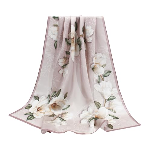 100% Pure Mulberry Silk Scarf 35" Large Square Lightweight Headscarf –Women’s Hair Wraps-With Gift Packed - color: Camellia-pale Pink