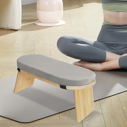 TFCFL Meditation Bench, Foldable& Ergonomic Meditation Stool, Bamboo Wood Kneeling Stool with Velvet Cushion, for Yoga or Sitting (Gray)