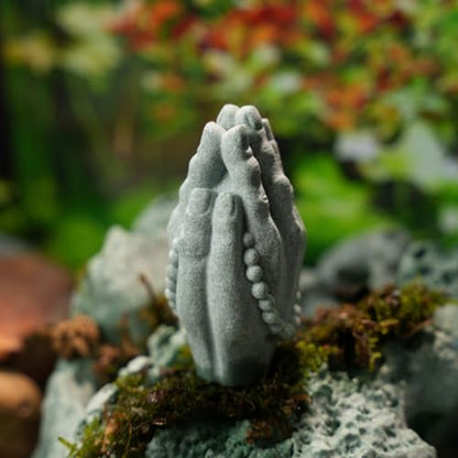 Yardwe Zen Buddha Beads Hand Statue Sandstone Craft Figurine Home Decor Accent Meditation Sculpture for Living Room Tea Room Display