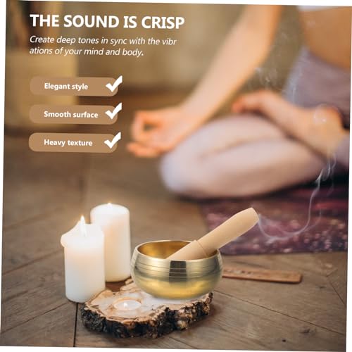 1 Set Music Bowl Sound Relaxation Meditations Bowls Mallet Creative Holder Meditation Bowl Meditation Singing Bowl Golden Clapper - size: 8x8x5cm