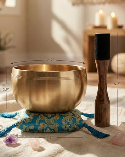 Tibetan Singing Bowls, Authentic Meditation Sound Bowls Handcrafted in Nepal for Yoga, Chakra Healing, Mindfulness, Self Care Spiritual Gifts for Women - color: 6" Blue