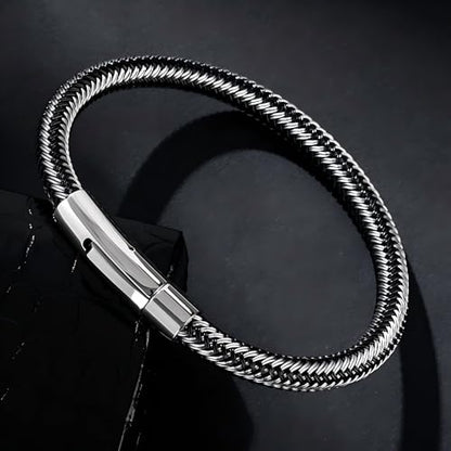 Men's Leather Bracelet, Stackable Stainless Steel Clasp Bracelets for Men Stylish Birthday, Thanksgiving, Valentine's Day Gift for My Man - style: 9" Gunmetal Color Button