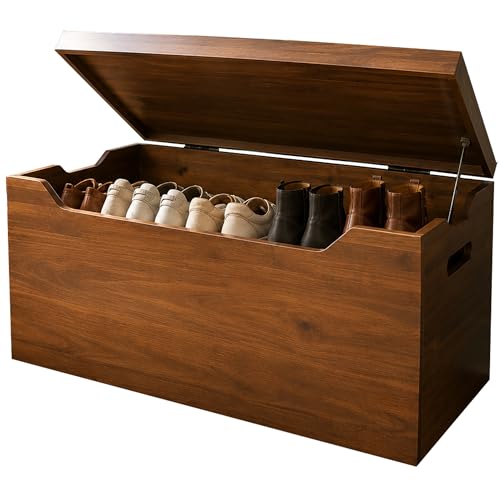 Entryway Storage Chest, Wooden Shoe Storage Box, Mudroom Bench, Fully Assembled, Entryway Bench, Hallway Storage Trunk, Walnut, 30” - color: Entryway Bench Storage - Walnut