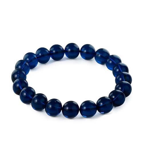 Natural Baltic Amber Bracelet for Women and Men – Stretch Wristband with Faceted Beads, Lightweight Unisex Jewelry Gift for Daily and Casual Wear - color: Blue, size: Polished