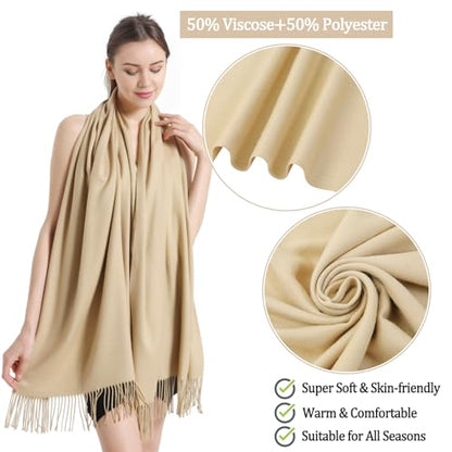 Pashmina Scarf and Shawl - Soft Women Pashminas Wrap for Wedding Evening Party dresses - color: N#. Khaki
