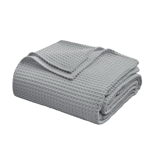 100% Egyptian Cotton Waffle Weave Throw Blanket for Bed Couch Sofa Home Decor, Soft Lightweight Bed & Couch Blanket for All Seasons (Light Grey - Twin Size - 66 * 90") - color: Light Grey, size: Twin - 66*90''