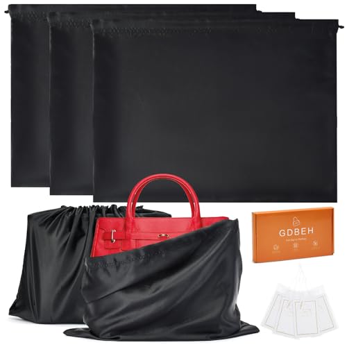 3 Pack Dust Bags for Purses and Handbags，Silk Purse Dust Bags for Storage， With Drawstring Large Dust Bags for Handbag， Dust Covers for Purse Shoes Boots - color: Black, size: 23.6×19.6 in