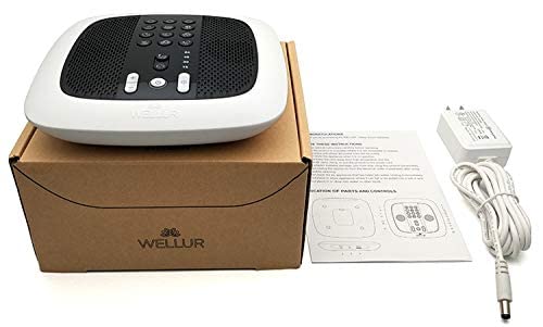 WELLUR - Stereo Sound White Noise and Natural Sound Sleep Machine with Relaxing Spa Music. Dual Build in Speakers & 3.5mm Headphone Jack, with Timer Option and USB 2.1A Port. Adapter Included (White)