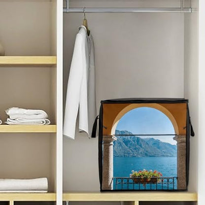 Lake Como Storage Bag Portable Closet Organizer Storage Bags Quilt Storage Bags with Zippered Breathable Storage Bag with Carry Handles for Blanket Pillow Bedding