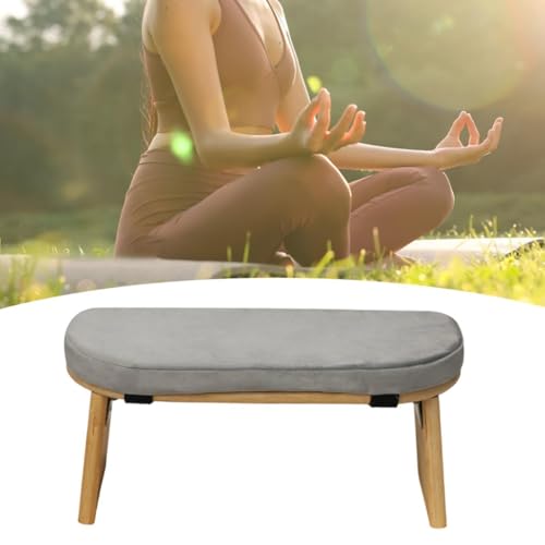 Meditation Bench Prayer Bench Removable Ergonomic Foldable Bamboo Kneeling Stool Stool for Office Bedroom Tea Ceremony(Light Grey)