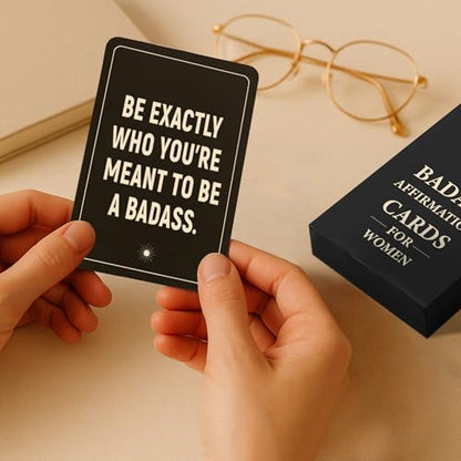 52 Celestial Badass Affirmation Cards for Women - Midnight Black & Pale Yellow Mindfulness Deck - Daily Motivation Cards - Inspirational Self Care Gift for Empowerment & Confidence - color: Black