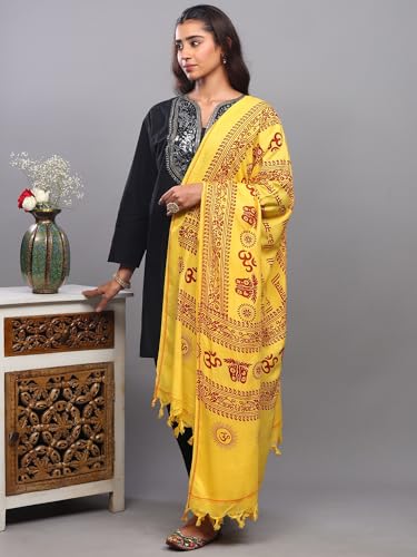 Exotic India Women's Polycotton Prayer Shawl with Printed Om Namah Shivai | Religious Pooja Mandir Wrap Stole, Scarves