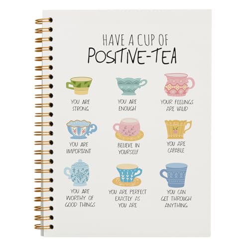 Funny Mental Health Notebook, Positivi-Tea Mental Health Journal for Women, Positive Mental Health Gifts, Therapy Journal for Mental Health, Spiral Notebook 5.5x8.3 Inch - color: Positivi-Tea - White