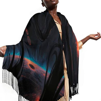 Blacklight Seven Chakra Yoga Meditation Tassel Scarves Winter Scarf for Women Soft Lightweight Shawl Fashion Large Scarves for Daily Wear