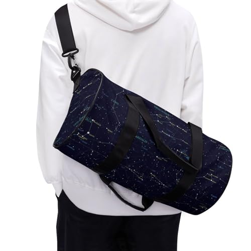 Starry Sky Constellation Cylindrical Portable Fitness Bag, Large Capacity Handbag - color: Starry Sky Constellation