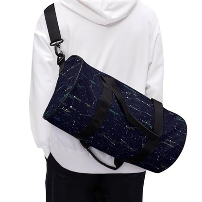 Starry Sky Constellation Cylindrical Portable Fitness Bag, Large Capacity Handbag - color: Starry Sky Constellation