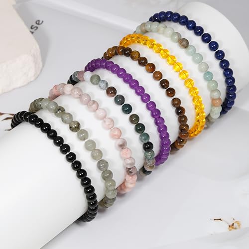 BOMAIL 9Pcs Healing Crystal Bracelets for Women Men 4mm 6mm 8mm Natural Stone Beaded Stretch Bracelet Set Handmade Gemstone Reiki Spiritual Jewelry Gifts - color: B:6mm