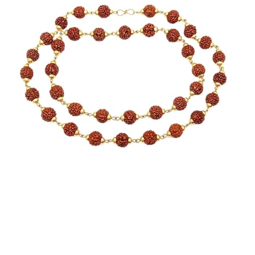 BRIJ HAAT Rudraksha Beads Mala, Golden Cap, Religious Prayer Necklace, Traditional Indian Jewelry - color: Brown