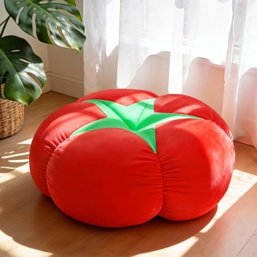 Extra Large Tomato Floor Cushion Pillow – Plush Floor Cushion for Sitting & Activities, for Reading, Gaming, Meditation & Home Decor – Cute Round Plush Chair Cushion.60cm/23.6Inch - style: Tomato