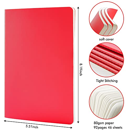feela 8 Pack Soft Cover Journal Bulk, Notebooks College Ruled for Work, Lined Travel Journal for Women Men, Note Taking Notebook School Supplies Business Writing, 8.2” x 5.5”, A5, Red - color: 8 Red