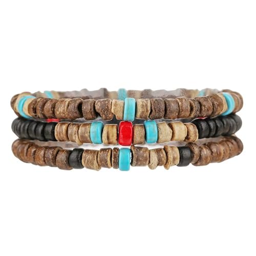 Todu Boho Bracelets Vintage African Turpine Coconut Shell Stackable Wooden Beaded Bracelets for Women Men Bohemian Ethnic Summer Beach Vacation Holiday Jewelry - style: Style A